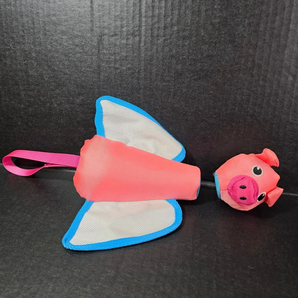 Posh‎ Paws Flying Pig Slingshot Dog Fetch Toy Pink Blue Wings NEW